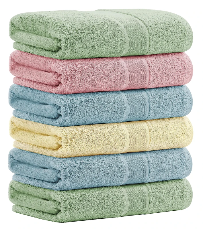 Aibaser Permium Bamboo Cotton Bath Towels-27x54inch - Natural, Ultra Absorbent Towels for Bathroom (6 Piece Set) (Multi Color, Bath Towels)…