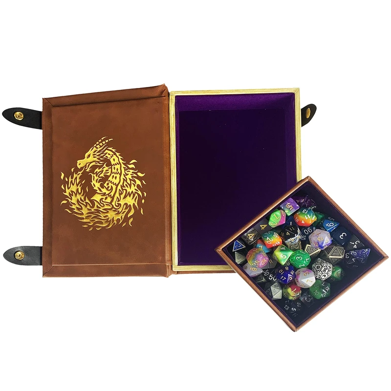 Fantasydice Book-Shaped Gold/Purple Fire Dragon Rolling Magic Book Tray for All Tabletop RPGs Like D&D, Call of Cthulhu, Shadowrun.…