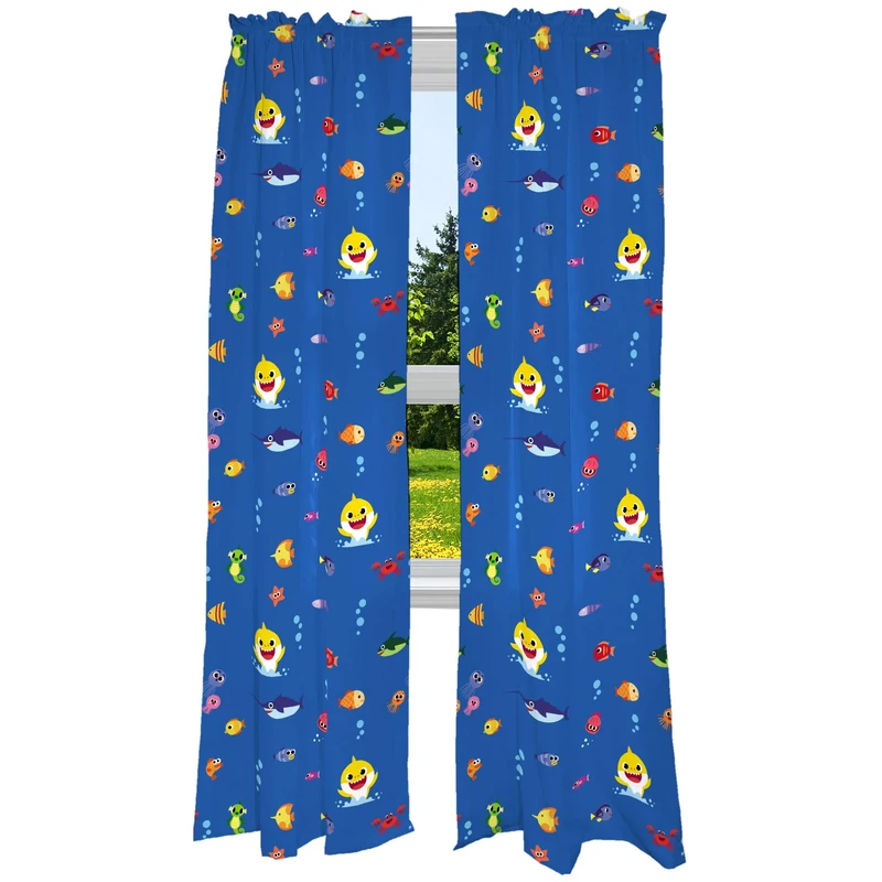 Franco Kids Room Window Curtains Drapes Set, 82 in x 84 in, Baby Shark - Image 1