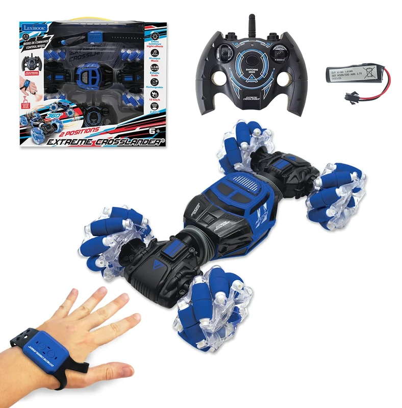 LEXIBOOK, Extreme Crosslander®, Off-road remote control car, up to 12km/h, light effects, remote control & gesture control bracelet included, music, rechargeable, RC50