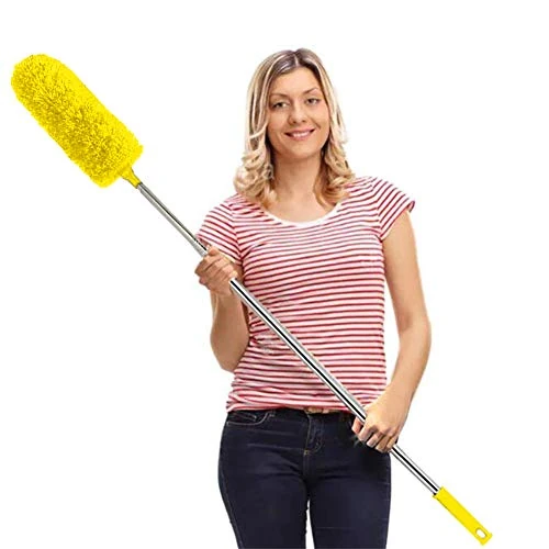 Feather Duster,Extendable Duster Microfiber Long Extension Pole Scratch Resistant Cover, Washable, Cleaning High Ceiling Fans, Blinds, Cobweb (Yellow)