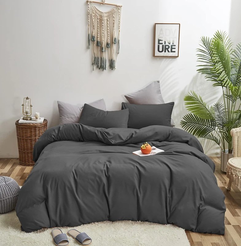 karever Deep Grey Comforter Set King Dark Color Beddig Set Women Lightweight Durable Bedding Set 3 Pieces with 2 Pollowcases Gray Blanket Sets Breathable