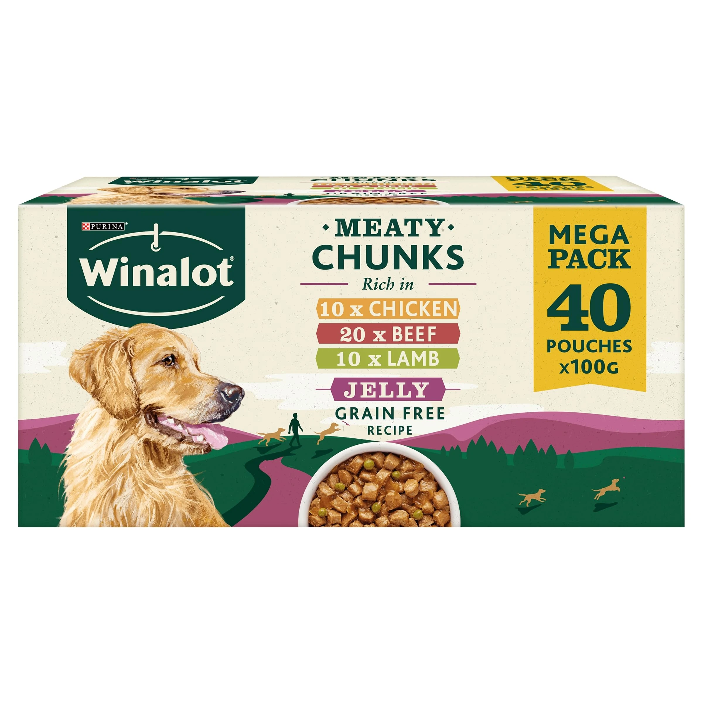 WINALOT Meaty Chunks Mixed in Jelly Wet Dog Food Pouches 40x100g