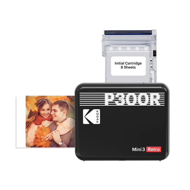 KODAK Mini 3 Retro 4PASS Portable Photo Printer (3x3") + 8 Sheets, Black