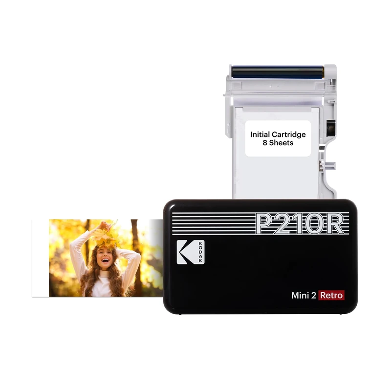 KODAK Mini 2 Retro 4PASS Portable Photo Printer (2.1x3.4 inches) + Initial 8 Sheets, Black