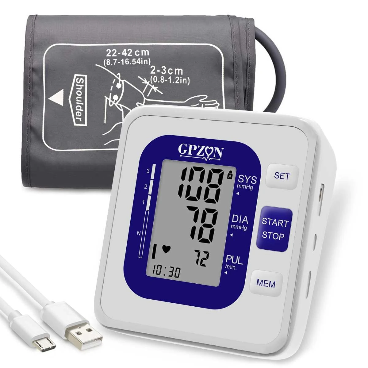 Blood Pressure Monitor CE Approved UK, GPZON Accurate Digital BP Monitor with Large Cuff for Home Use, Irregular Heartbeat Diagnosis, Pulse Rate Meter,Cuff 22-40cm, 2X120 Memory (Blue)