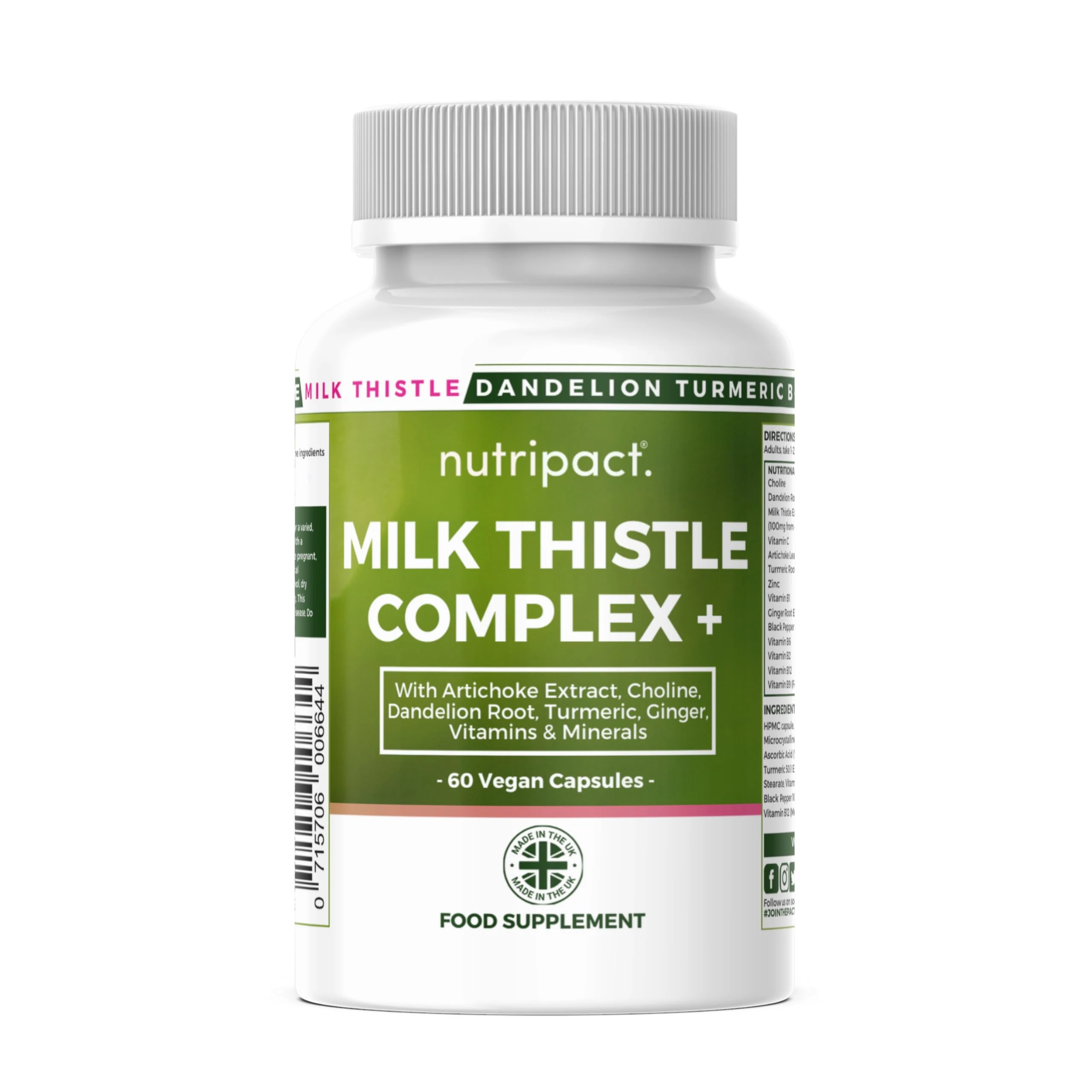 Milk Thistle 14-in-1 Liver Support Complex – 7986mg per Serving – with Dandelion Leaf, Artichoke Extract, Choline, Turmeric, Vitamins & Minerals – 80% Silymarin – 60 Vegan Capsules (not Tablets) – UK