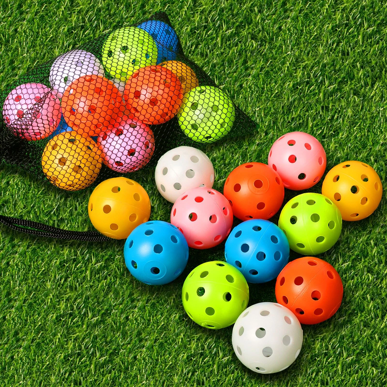 THIODOON Golf Practice Ball Air Flow Hollow Practice Golf Balls 40mm Plastic Golf Balls for Swing Practice Driving Range Home Outdoor Golf Games for Adults 12 Pack