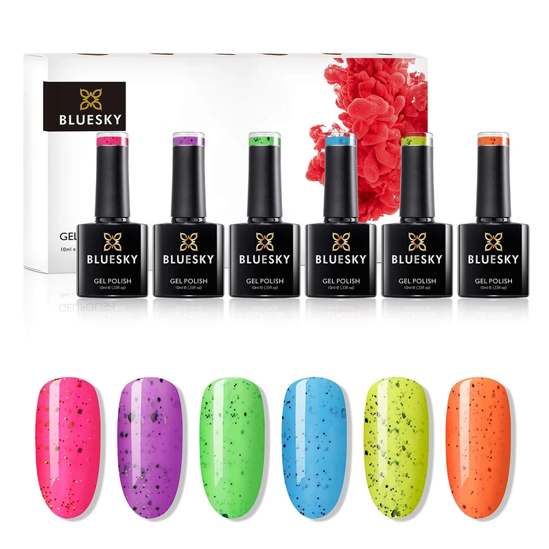 BLUESKY Gel Nail Polish Set, Complete Smoothie Collection, 6 x 10 ml, Pink, Yellow, Blue, Purple, Green, Orange, Coral (Requires Curing Under UV/LED Lamp)