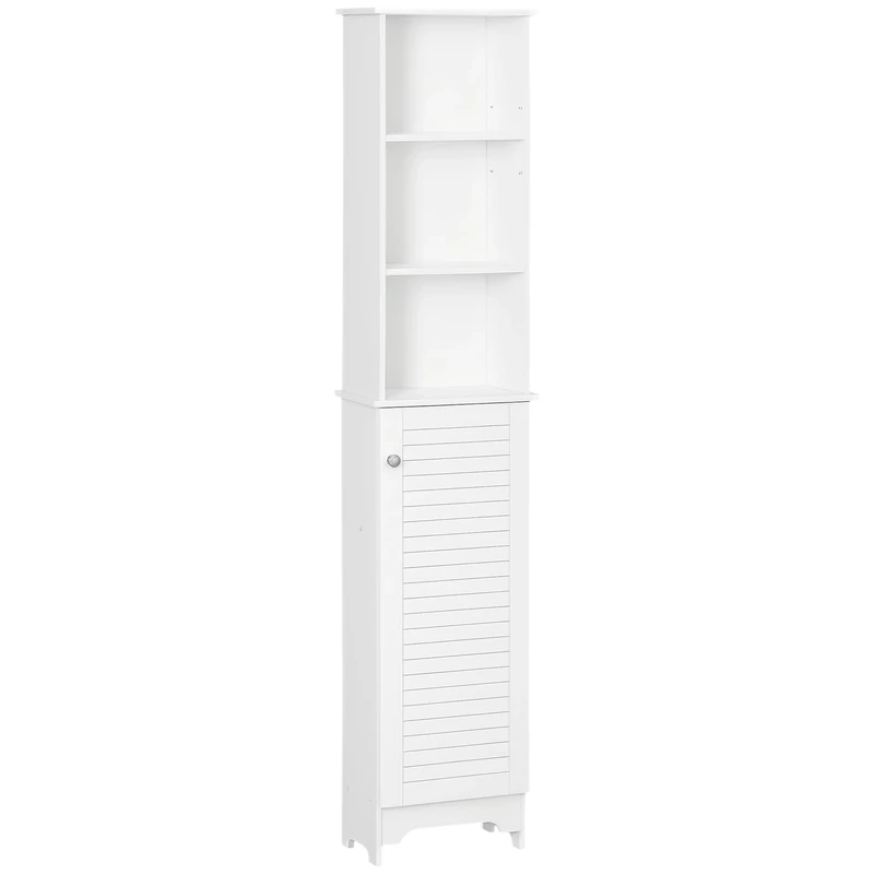 HOMCOM Tall Bathroom Cabinet, Freestanding Slim Bathroom Storage Unit with Adjustable Shelves and Shutter Door, Floor Storage Cupboard with 6 Shelves, 165H x 34W x 20D cm, White