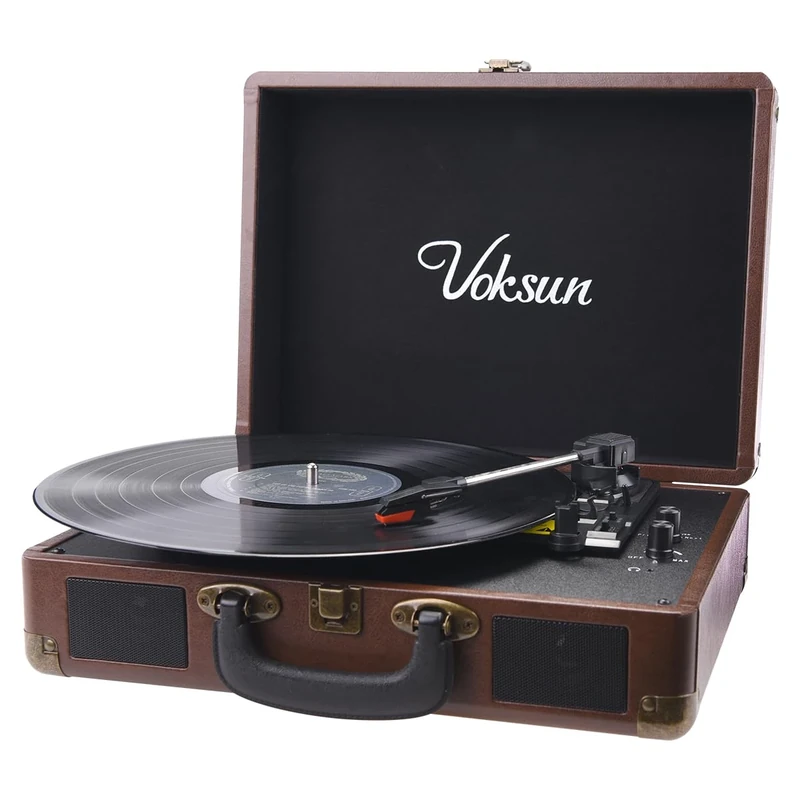 Record Player, VOKSUN Portable Bluetooth Vinyl Turntable, Built-in 2 Stereo Speakers, 3-Speed 33/45/78 RPM Suitcase LP Player, Supports Vinyl to MP3 Recording, AUX/USB Encoding/RCA/Headphone