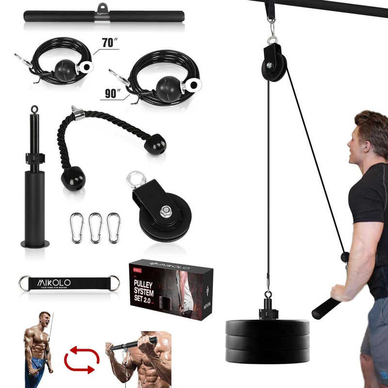 Mikolo Fitness LAT and Lift Pulley System, Dual Cable Machine(70'' and 90'') with Upgraded Loading Pin for Triceps Pull Down, Biceps Curl, Back, Forearm, Shoulder-Home Gym Equipment(Patent) - Image 1
