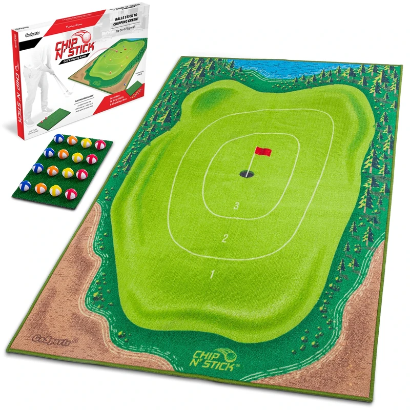 GoSports Chip N' Stick Golf Game - Includes 1 Chip N' Stick Game Mat, 16 Grip Golf Balls, and Chipping Mat