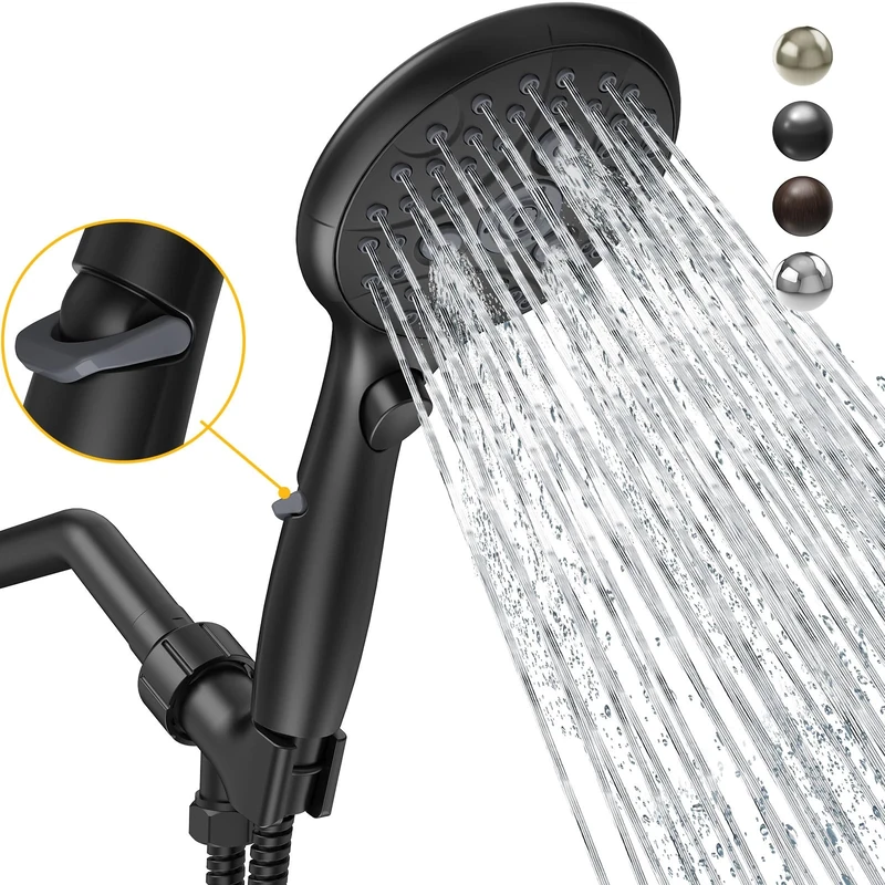SunCleanse Shower Head, 7-Setting Handheld Shower Head with ON/Off Pause Switch, High Pressure 4.8" Showerhead with 1.8-Meter/71-Inch Shower Hose and Angle-Adjustable Shower Holder, Matte Black