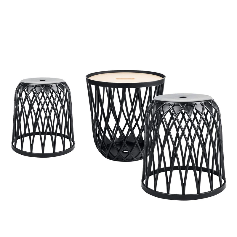 PAFEN Uniqubo Furniture Set Garden Furniture Anthracite Plastic Basket Table Stool 3-Piece Container