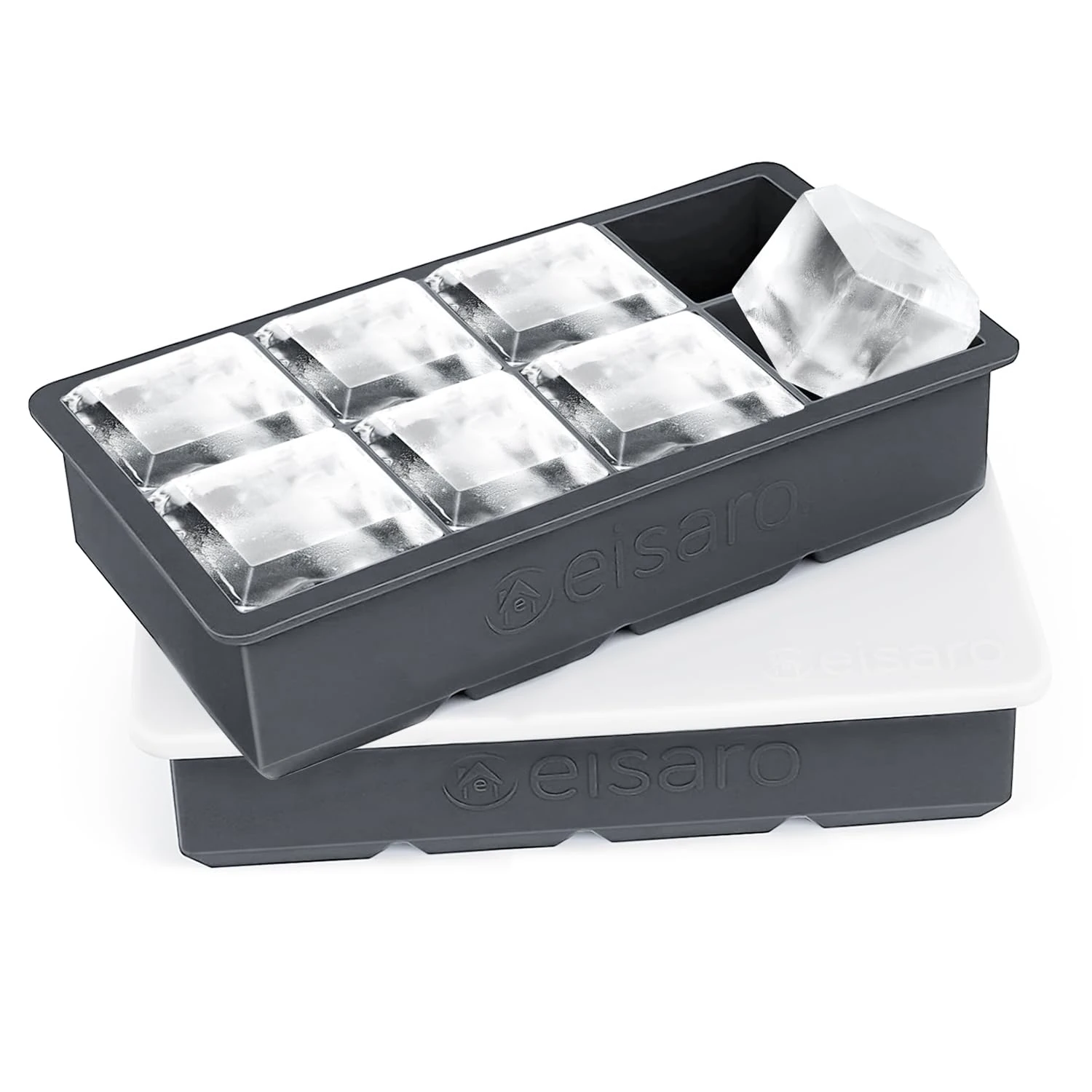 Ice Cube Trays Silicone with Lids, Large Square Easy Release Flexible BPA Free Ice Cube Moulds for Baby Food, Whiskey, Cocktails, Set of 2, Grey