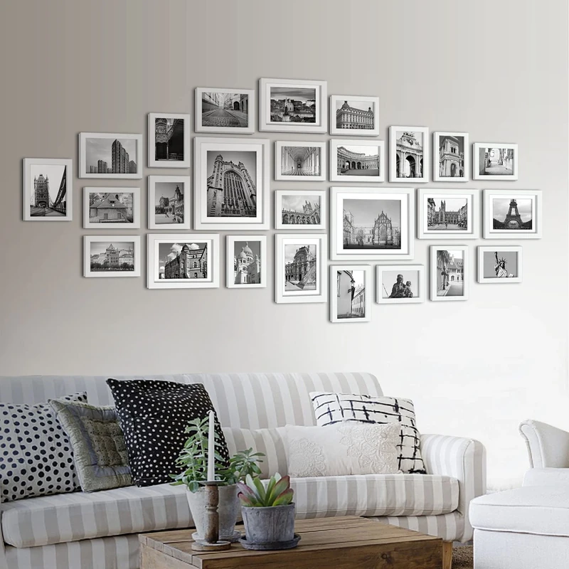 26 Pieces Picture Frames Set Collage Photo Frames Wall Gallery Kit for Wall and Home, Two 6x8 in, Five 4x6 in, Nineteen 3.5x5 in Black White (White)