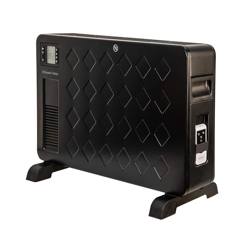 Russell Hobbs RHCVH4003 2KW Convection Heater in Black with Integrated Timer & Handles, Adjustable Digital Thermostat, Fan Setting, 20m2 Room Size, Remote Control 2 Year Guarantee