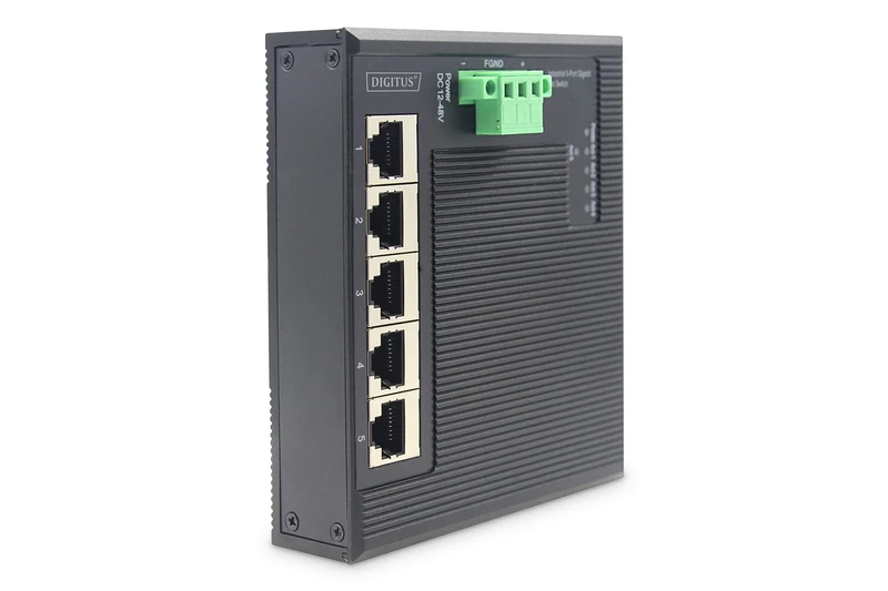 DIGITUS flat Network switch - 5-port Gigabit Ethernet - DIN rail mounting - terminal block - fanless - black