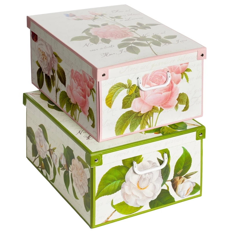 Lavatelli Collection Rosa Camellias Decorative Storage Boxes with Lids and Handles – Set of 2 Cardboard Boxes for Clothes, Toys, Home or Office Organisation, Color 6