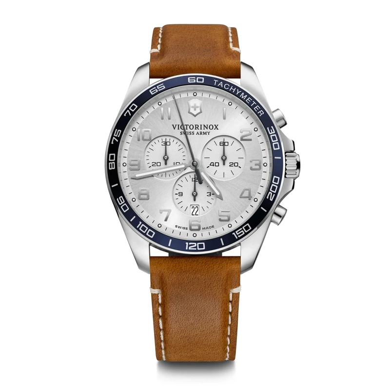 Victorinox Men’s Watch Fieldforce Classic Chrono Ø 42 mm, Swiss Made, Analogue Quartz, Water-Resistant up to 100 m, Sapphire Glass, Leather Strap, Brown/White