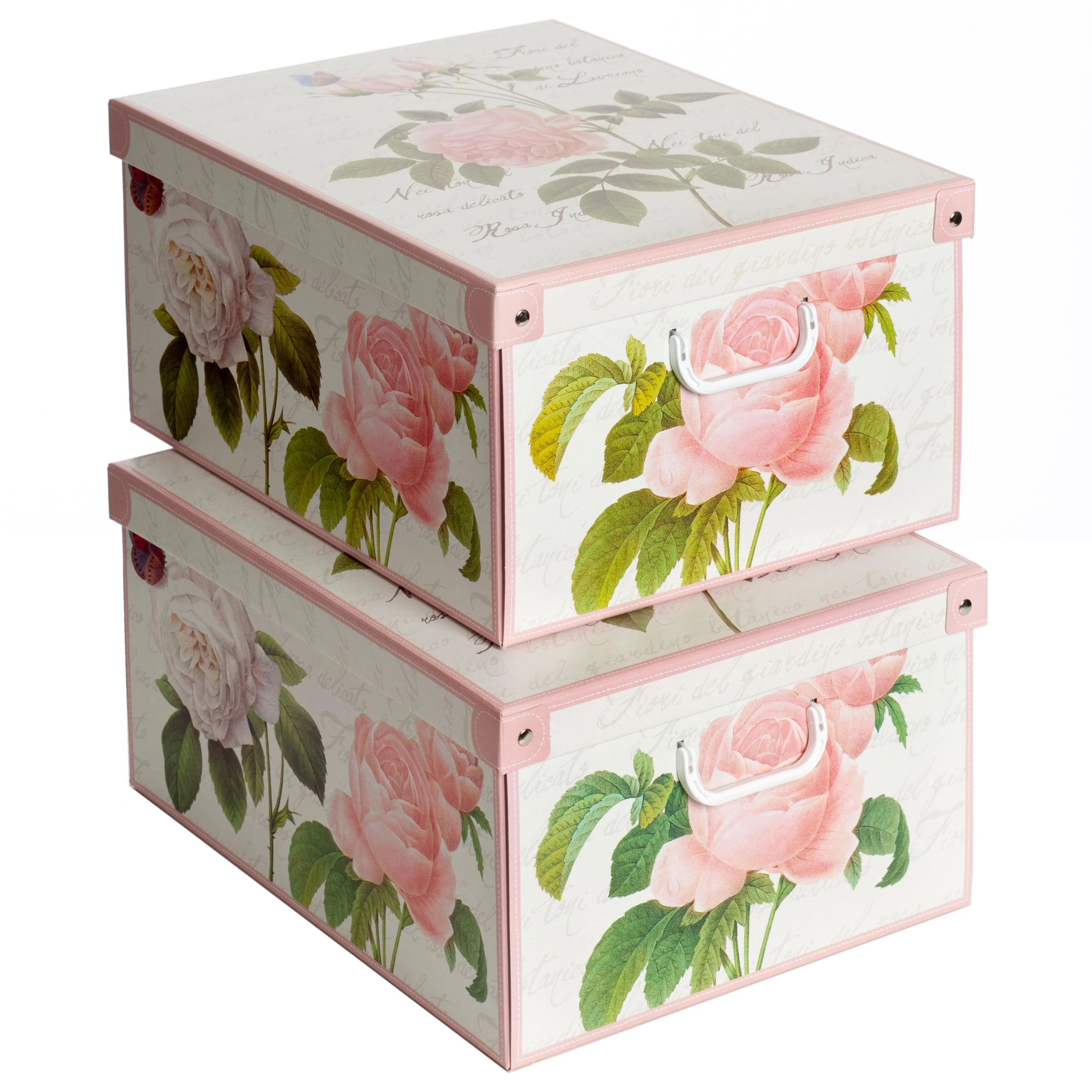 Lavatelli Collection Rose – 2 Pack Decorative Cardboard Storage Boxes With Lids & Handles – Toy & Clothes Storage Organisers For Home, Bedroom & Archive – 50×39×24 cm (19.7×15.4×9.4 in) s