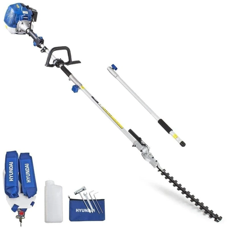 Hyundai 52cc Long Reach Petrol Pole Hedge Trimmer/Pruner, Up To 4m Reach, Anti-vibration, Triple Split Shaft with Support Harness and 3 Year Warranty - Image 1