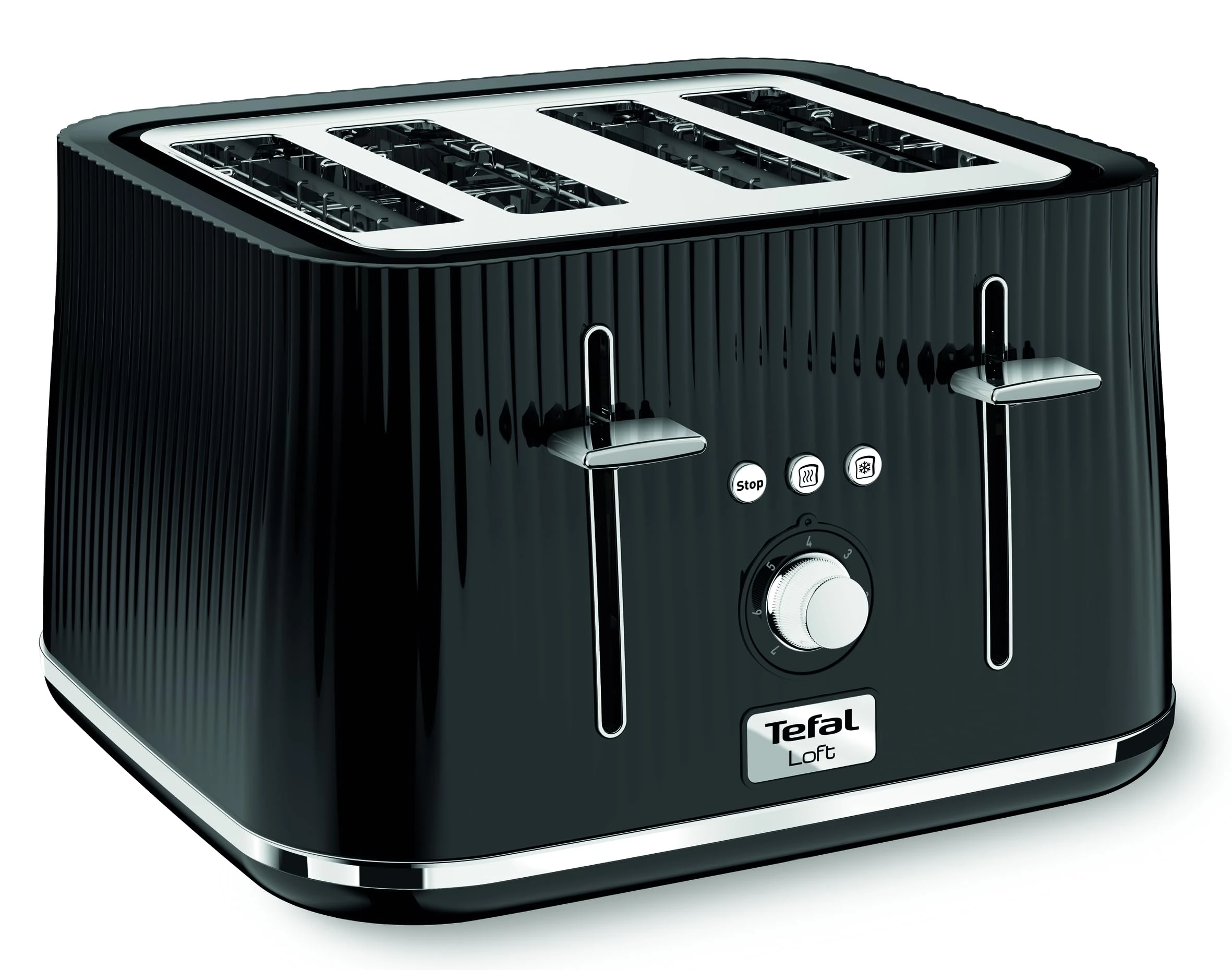 Tefal Loft 4-Slot Toaster, 7 Browning Levels, Defrost, Stop + Reheat Functions, Removable Crumb Tray, High-lift + Self-Centring Racks, 1700W, TT760840, Classic Design in Black