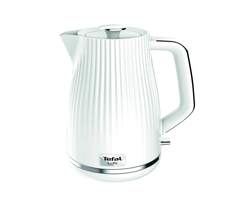 Tefal Loft Electric Kettle, 1.7L, Fast Boil, Cordless Kettle, Water level Window, 3000W, Removable Anti-Scale Filter, Quiet, Precise Pouring Spout, KO250140, White Glossy Finish