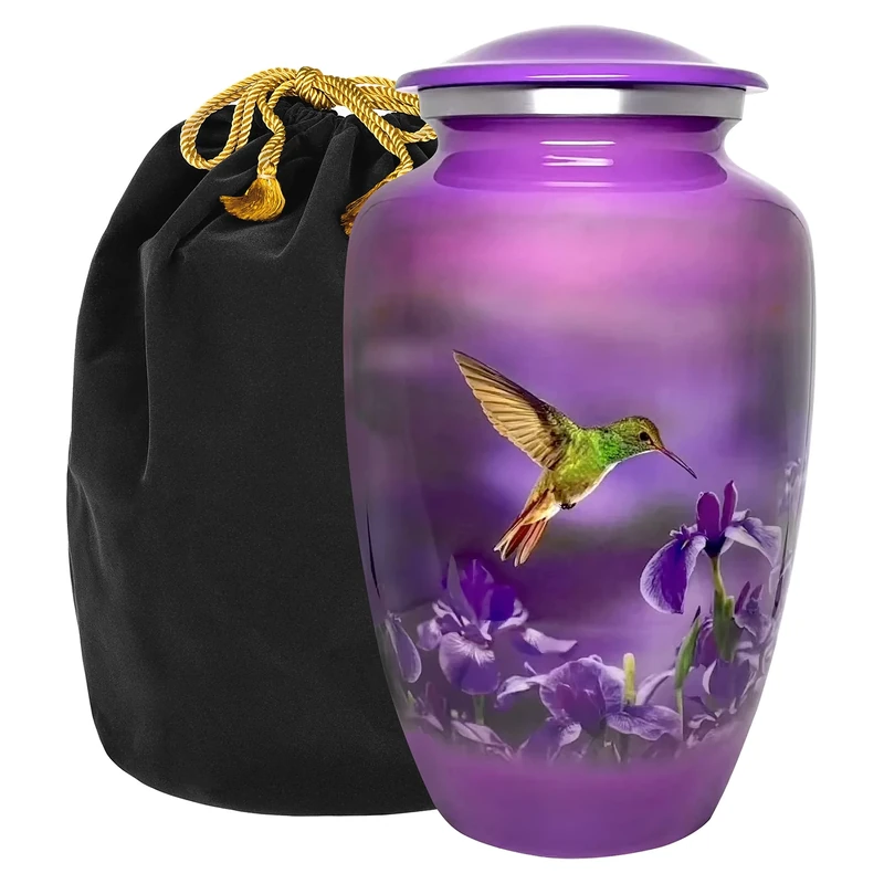 Trupoint Memorials | Purple Hummingbird Aluminium Urn | Cremation Urns | Large