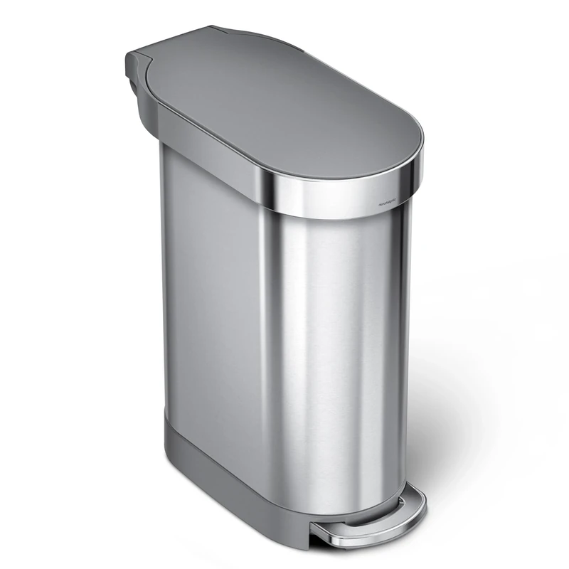 simplehuman CW2087DC 45L Slim Kitchen Pedal Bin, Silent Soft Close Lid, Strong Steel Pedal, Dent-Proof Plastic Lid, Brushed Stainless Steel with Grey Plastic Lid, W 25.9cm x H 62.1cm x D 54.5cm