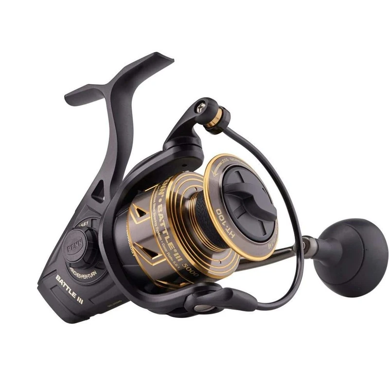 PENN Battle III Spinning, Fishing Reel, Spinning Reels, Sea - Inshore Fishing, Rugged, Saltwater Spin Reel for Lure and Bait Fishing - Bass, Pollack, Cod, Mackerel, Wrasse, Unisex, Black Gold, 5000