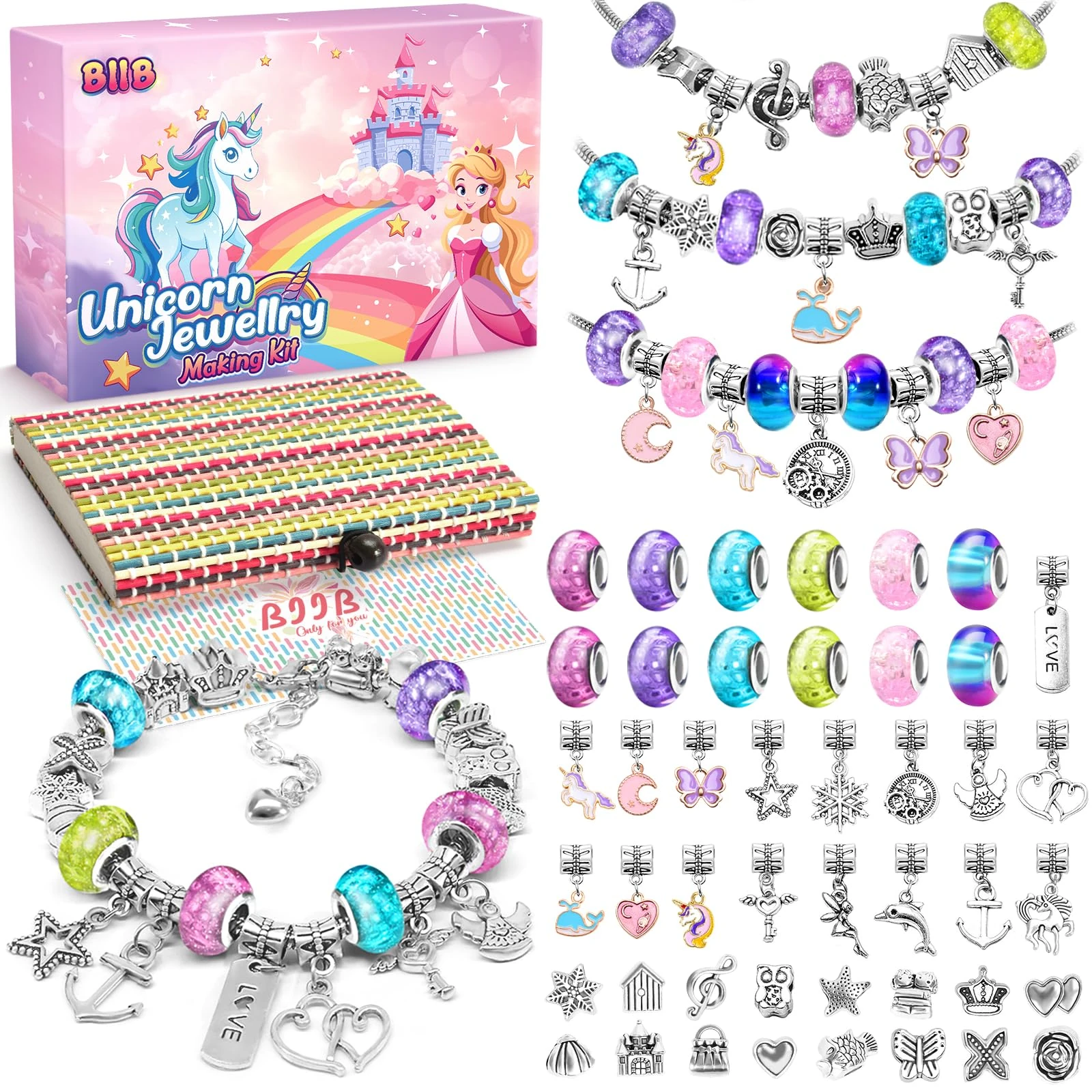 BIIB Unicorn Gifts for Girls, Bracelet Jewellery Making Kit, Stocking Fillers for Teenage Girls Birthday Presents, Arts and Crafts for 5 6 7 8 9 10 11 12 Kids, Christmas Gifts Craft Kits for Kids