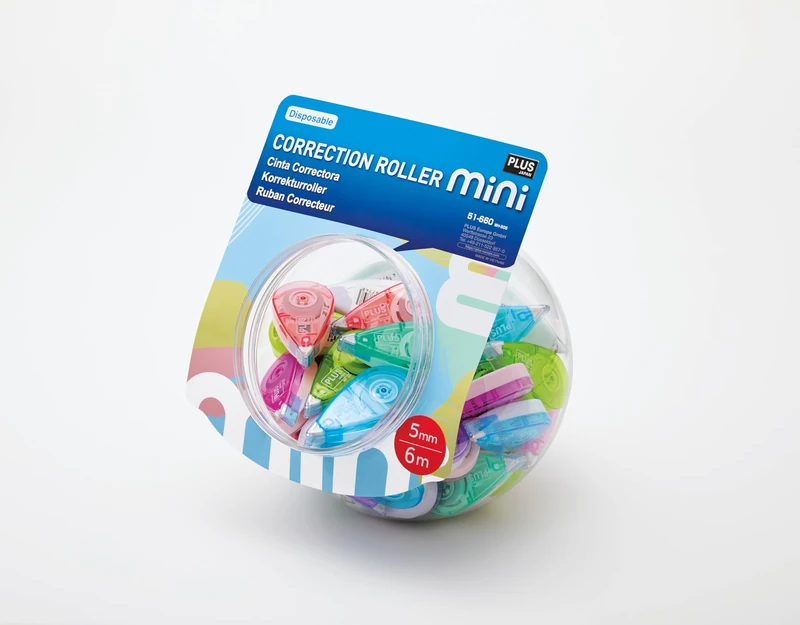 PLUS Correction Roller Mini Pastel, 6 m x 5 mm, Display of 50 Pieces in Assorted Colours 6 Pieces - Image 1