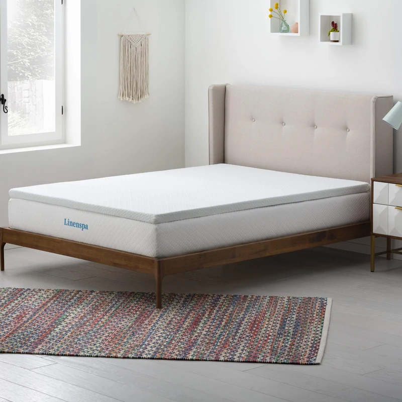 Linenspa Mattress Topper 120 x 200 cm Memory Shape | 5 cm Thickness | Cooling Gel and Washable Cover with Zip | Oeko-Tex | Single Size, White