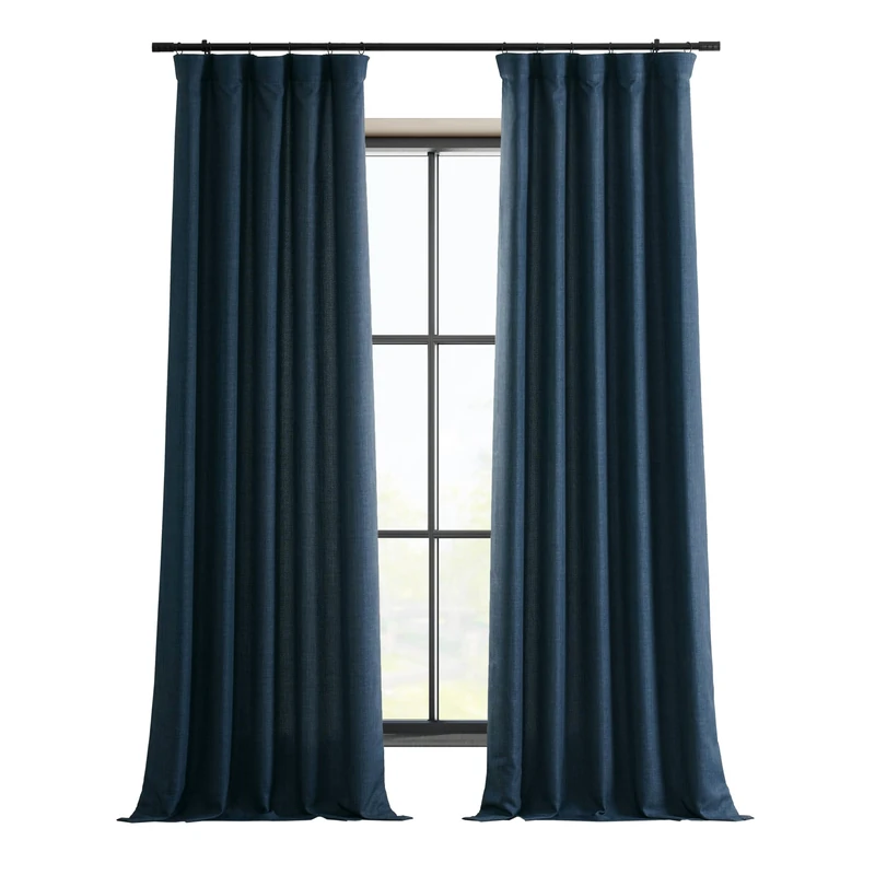 HPD Half Price Drapes Italian Faux Linen Curtains 84 Inches Long Room Darkening Curtains for Bedroom and Living Room 50 X 84, (1 Panel), Sergeants Blue - Image 1