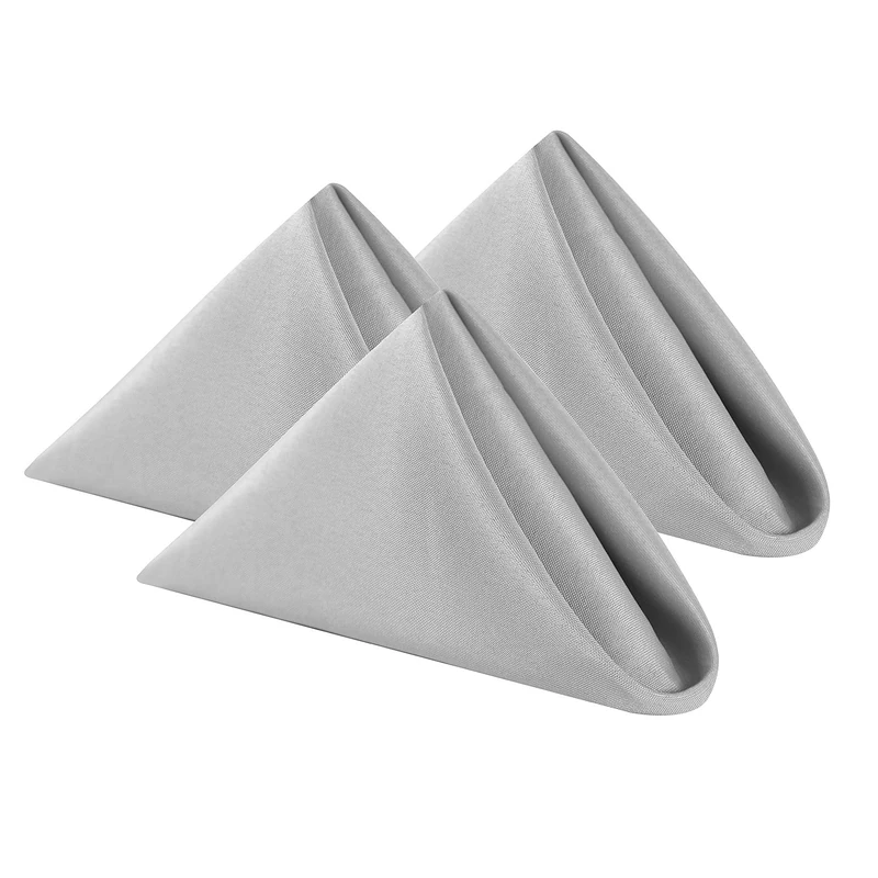 Cupuamon Cloth Napkins 17x17 inch Washable Polyester Dinner Napkins Soft Table Napkins for Wedding Party Dining Banquet(Silver,100PCS)