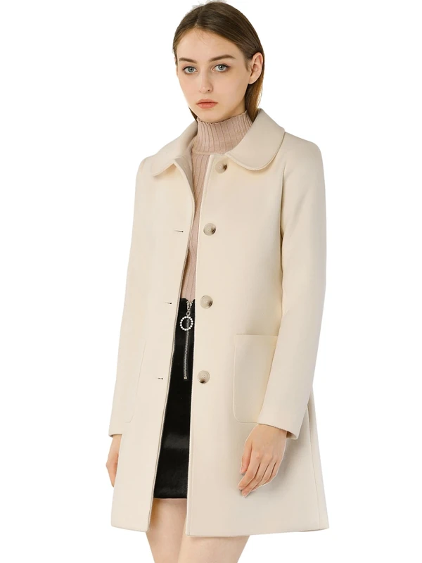 Allegra K Women's Turn Down Collar Single Breasted Winter Outwear Trench Coat - - Medium