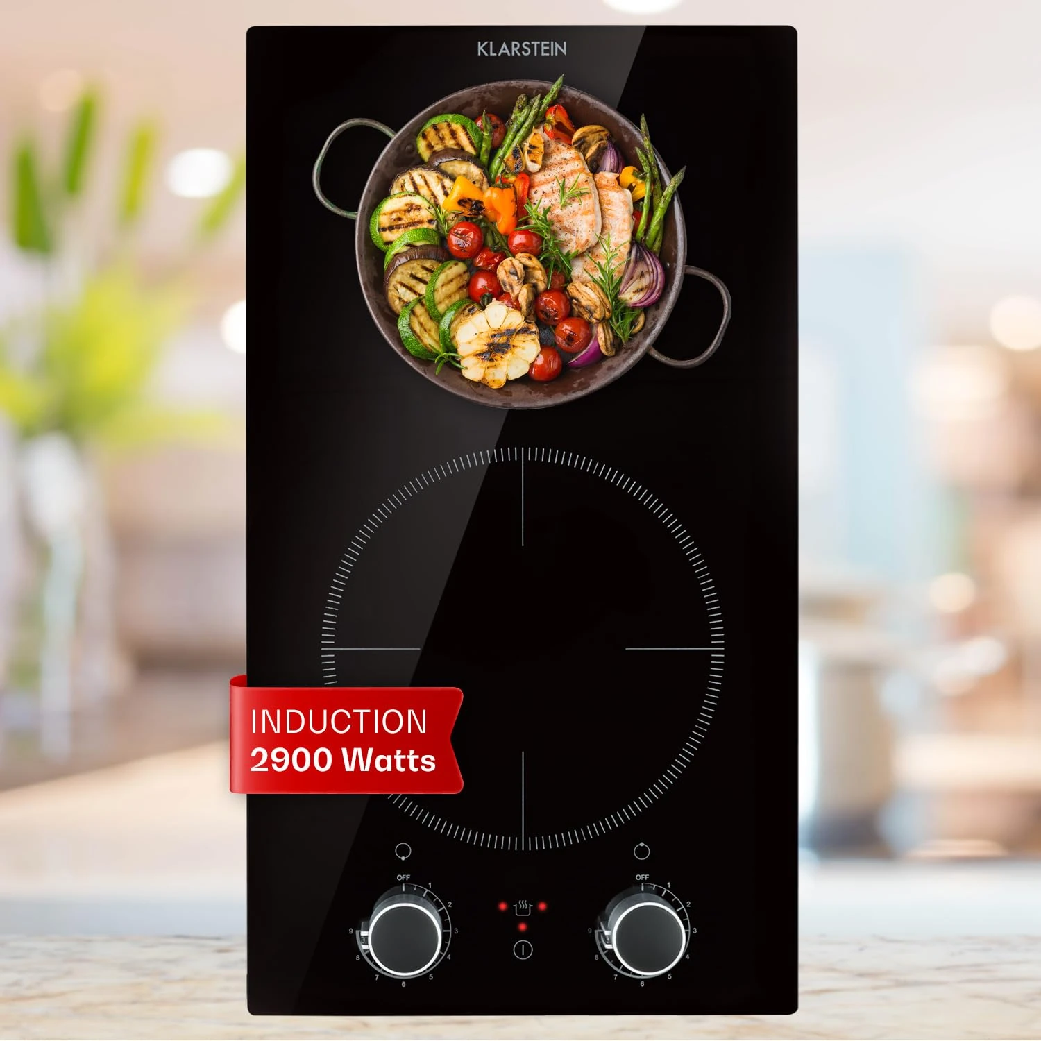 Klarstein Kochheld 2900 Watt Built-in Induction Hob Rotary, Cable Length: 120 cm, 3-Pole Connection, 9 Levels, Automatic Shutdown, Glass, Black, 2900 Watt