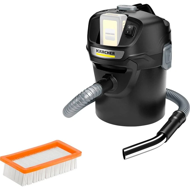 Kärcher AD 2 Battery Ash Vacuum Cleaner and Dry Vacuum Cleaner (with Filter Cleaning, 14 Litre Metal Container, Cleaning Without Dirt Contact, 18 V Battery Platform)