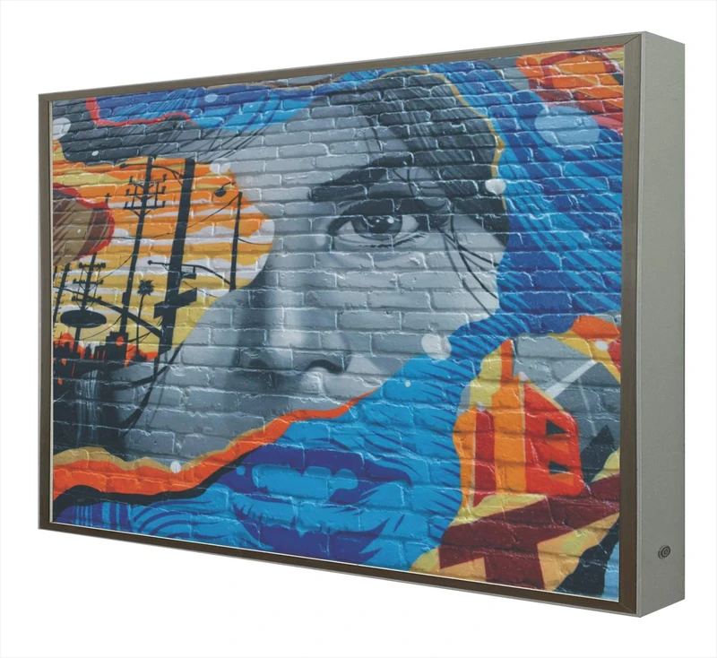 Picture with Frame Lacquered Wood in White with Light LED Urban Art: Detroit