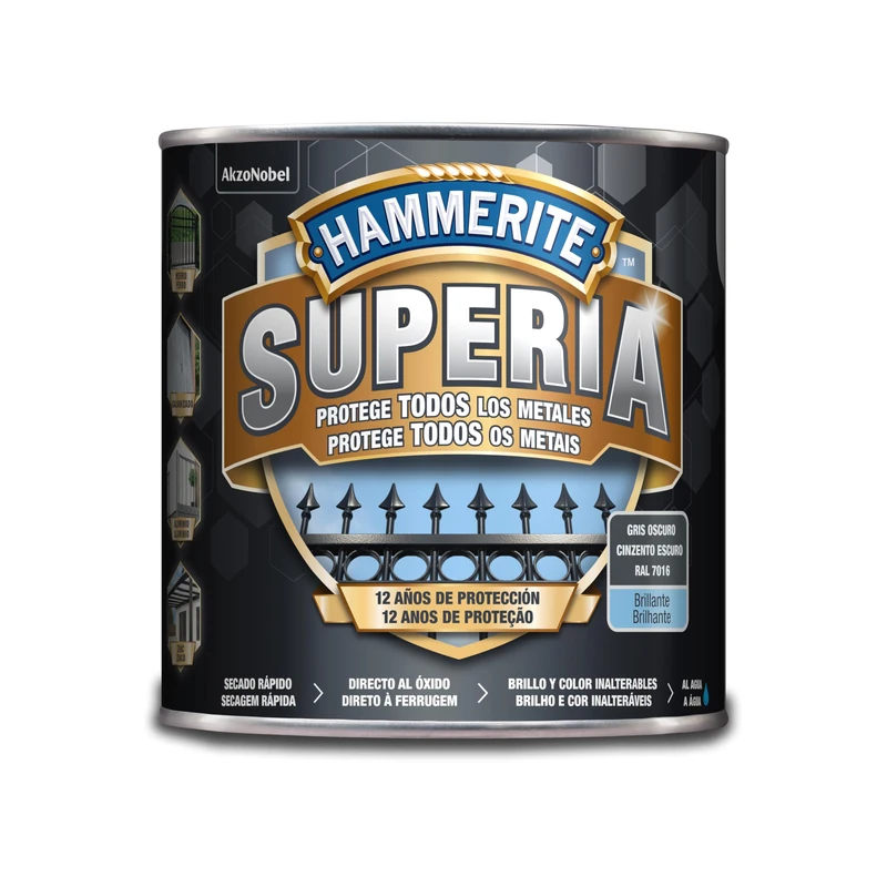 Hammerite Superia Anti-Rust Water Polish Bright Dark Grey 2.5 L