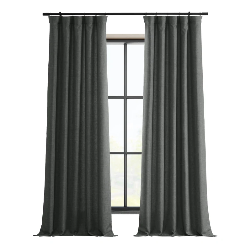 HPD Half Price Drapes Italian Faux Linen Curtains 96 Inches Long Room Darkening Curtains for Bedroom and Living Room 50 X 96, (1 Panel), Anchor Grey