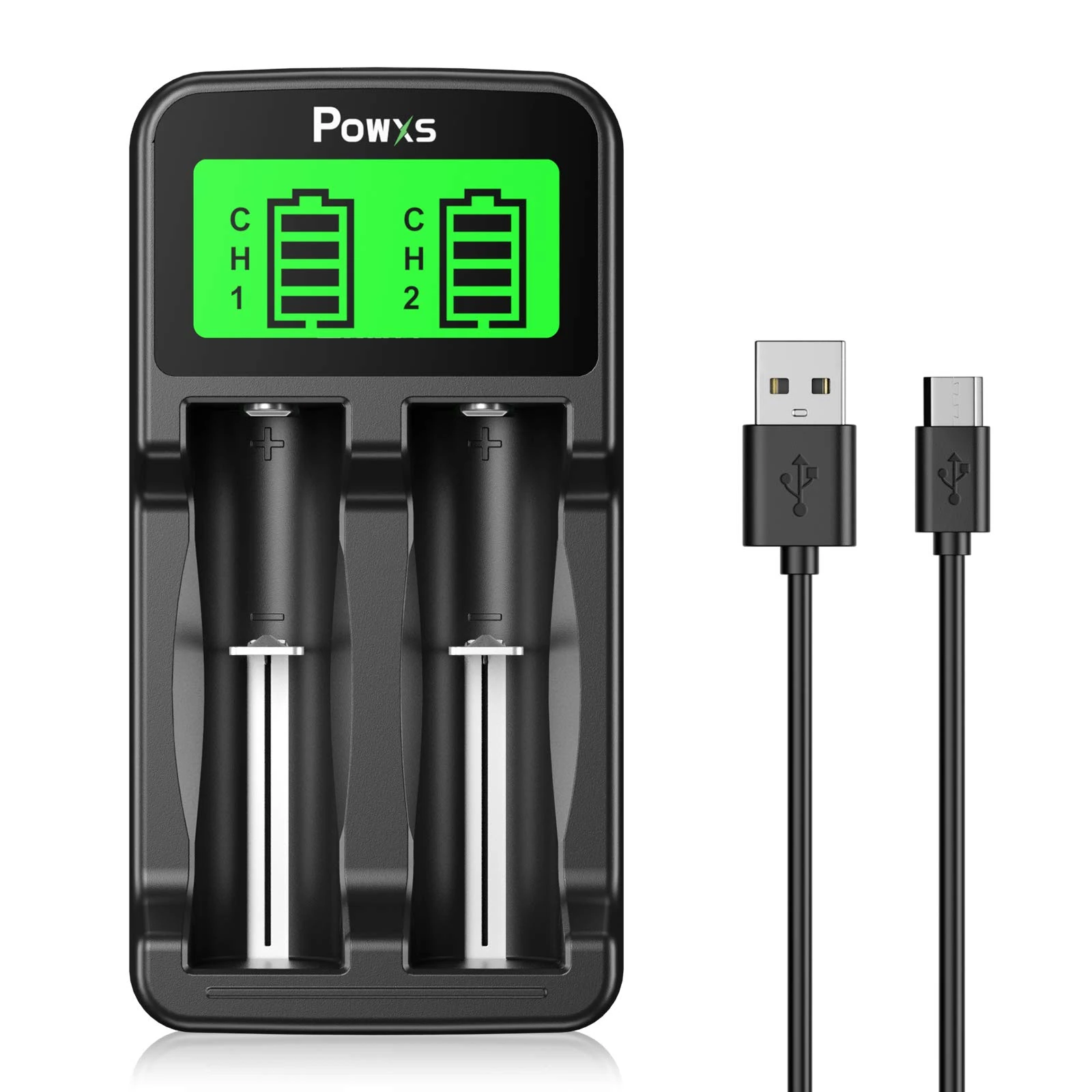 POWXS 18650 battery charger LCD Universal Intelligent USB Lithium Battery Charger AA AAA, Charger for Li-ion/Ni-MH/Ni-CD 18650 18350 17500 18490 17670 16340(RCR123) Rechargeable Batteries
