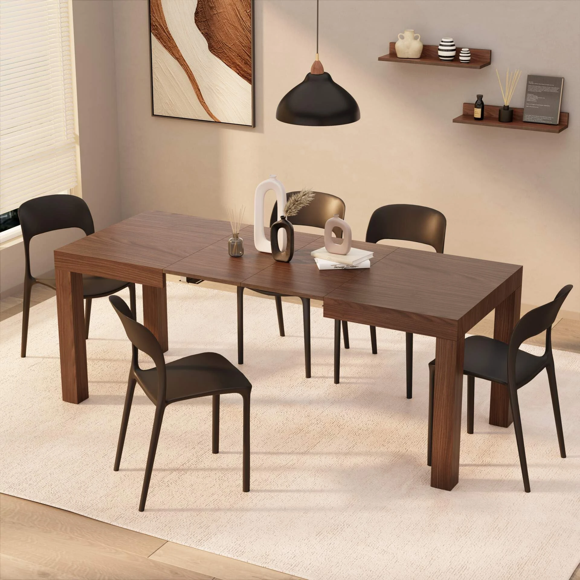 Mobili Fiver, First Extendable Table, 120(200) x80 cm, Canaletto Walnut, Made In Italy