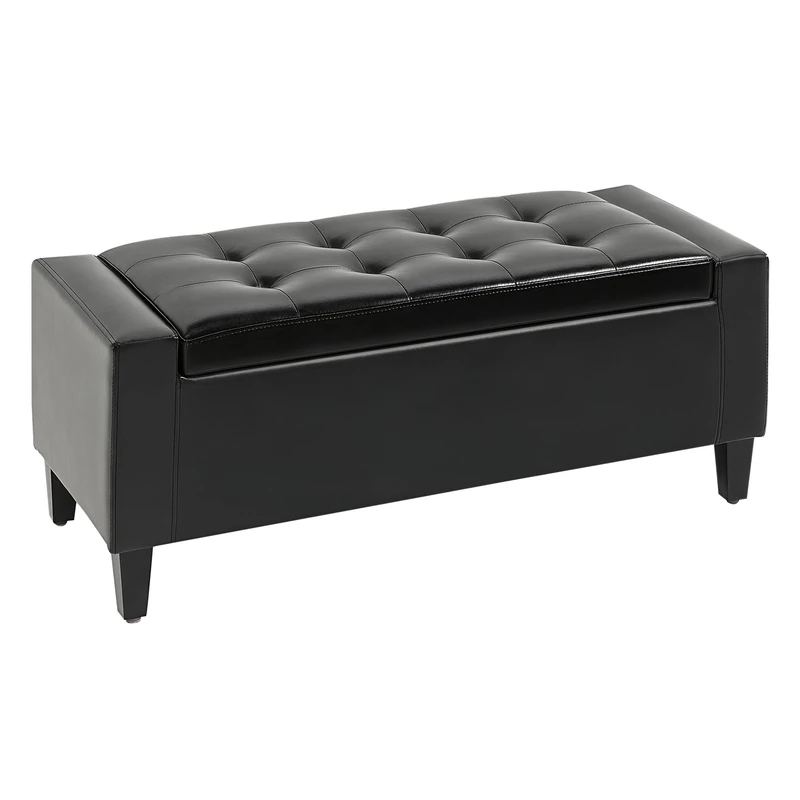 HOMCOM PU Leather Storage Ottoman Bench Tufted 92L x 40W x 40H cm Black