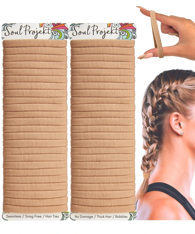 Soul Projekt Blonde Thick Hair Bands 50 Pack 8mm, Blonde Bobbles for Girls, Women and Men, Ladies Hair Band, School Hair Accessories, Snag Free Hair Tie