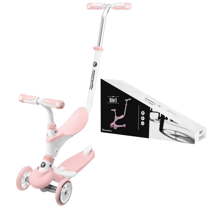 HyperMotion Kids' 5-in-1 Scooter, Up to 50 KG, Balance Bike, Height-Adjustable, Pink