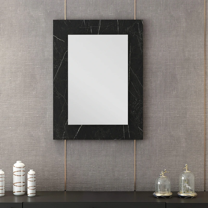 Homemania Mirror, Melamine Chipboard, Black, Chrome, 45 x 1.8 x 60 cm