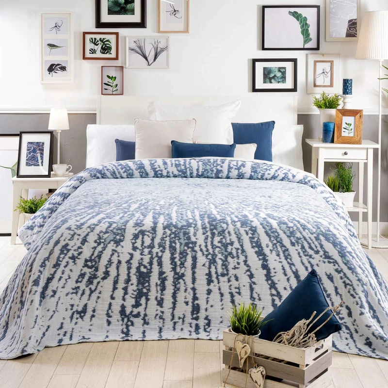 Sancarlos Bedspread, Polyester Cotton, Blue, CAMA DE 90, 180X270 CM